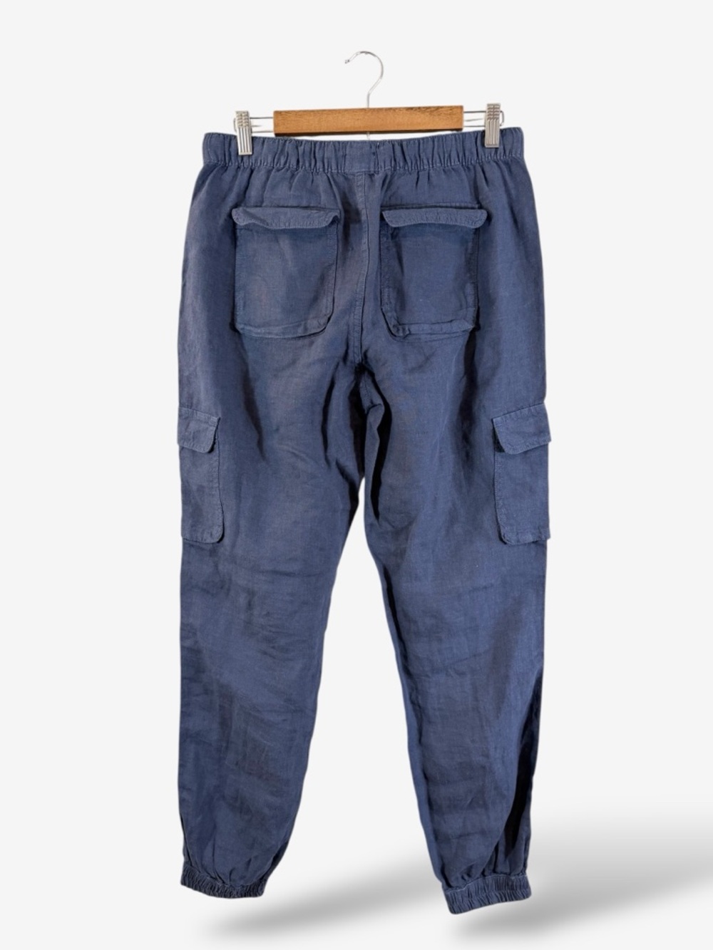 Nicole Miller Navy Linen Drawstring Joggers Size M Pull On Track Cargo Pants - Picture 7 of 9